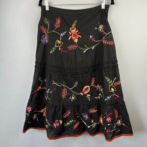 Mix‎ Nouveau Black Embroidered Tiered Midi Skirt Size 12 Country Western Rodeo